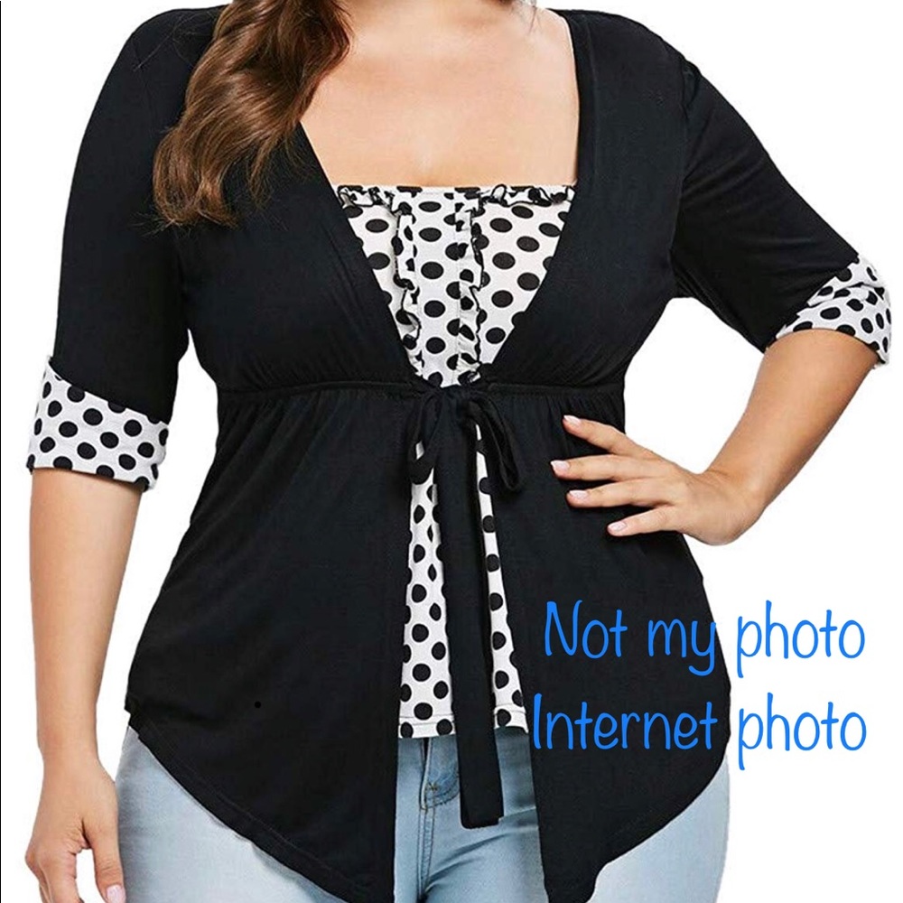 Black polka dot empire waist cardigan/faux shirt